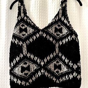 Cropped tribal tan and black sweater tank in small.